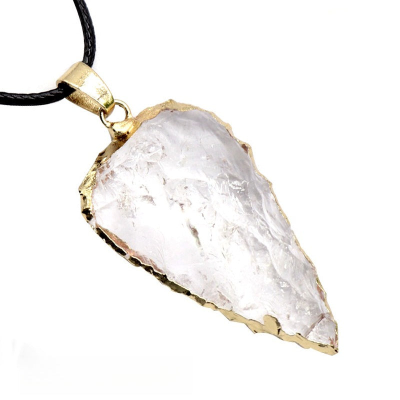 Agate Black Crystal Raw Ore Stone Arrow Pendant Necklace