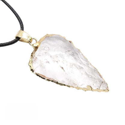 Agate Black Crystal Raw Ore Stone Arrow Pendant Necklace