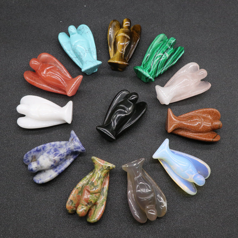 Crystal Semi-precious Stone Angel Engraving Handicraft Ornament Set (12 pcs)