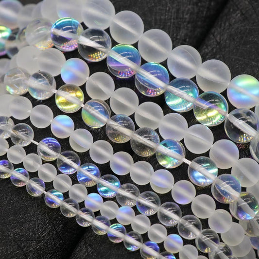 ShimmerStone Synthetic White Flash Elongated Moonlight Round Bead