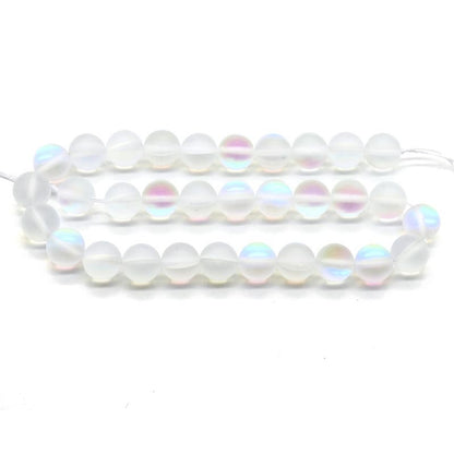 ShimmerStone Synthetic White Flash Elongated Moonlight Round Bead