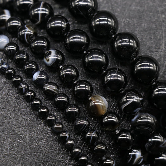 Agate Black Striped Agate Round Beads Loose Beads