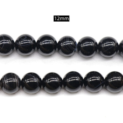 Agate Black Striped Agate Round Beads Loose Beads