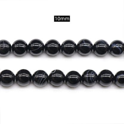 Agate Black Striped Agate Round Beads Loose Beads