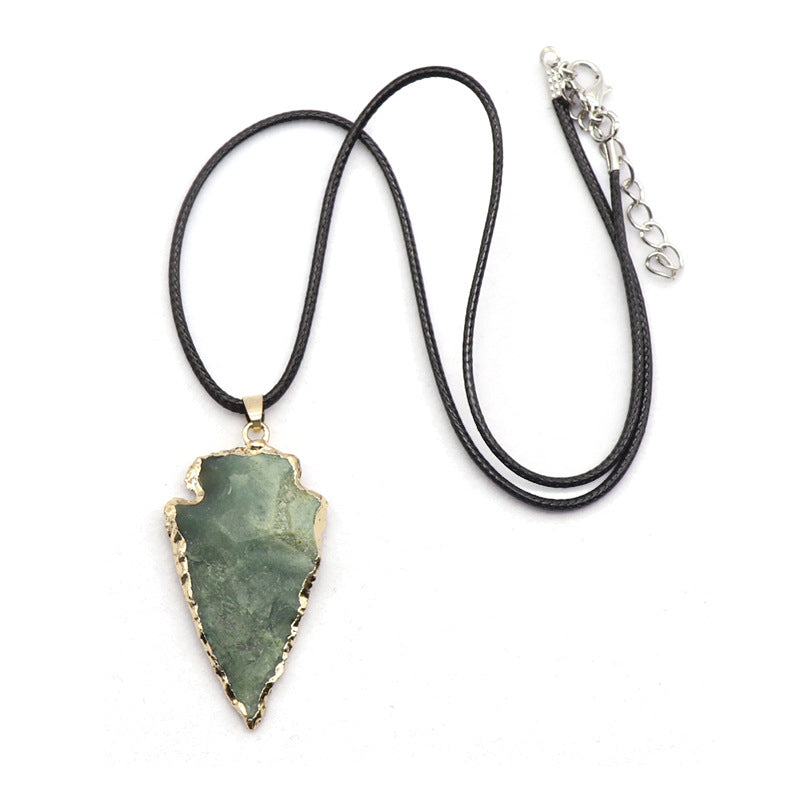 Agate Black Crystal Raw Ore Stone Arrow Pendant Necklace