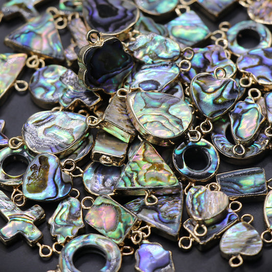 Color Shell Abalone Shell Pendant Love Square Gilt Edge Binaural Buckle