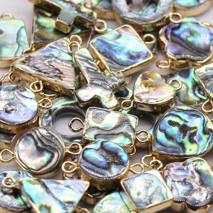 Color Shell Abalone Shell Pendant Love Square Gilt Edge Binaural Buckle