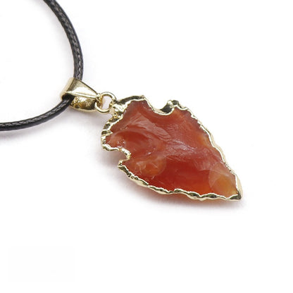 Agate Black Crystal Raw Ore Stone Arrow Pendant Necklace