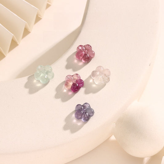 Pure Natural Fluorite Five-petaled Flower Loose Beads