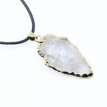 Agate Black Crystal Raw Ore Stone Arrow Pendant Necklace