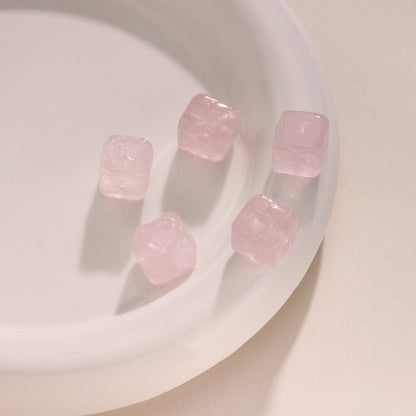 Natural Powder Crystal Phoenix Wear Peony Carving Parts Sugar Cube Loose Beads
