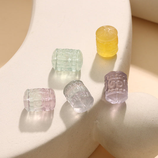 Natural Fluorite Paper Pattern Bucket Bead Engraving Design No Dyeing