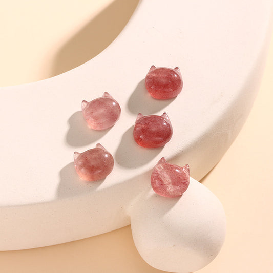 Natural Strawberry Crystal Cat Face Modeling