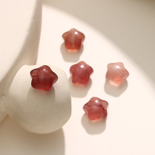 Pure Natural Strawberry Crystal Cute Five-pointed Star Carving No Dyeing