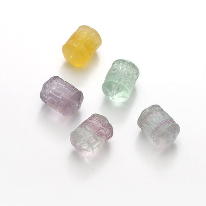 Natural Fluorite Paper Pattern Bucket Bead Engraving Design No Dyeing