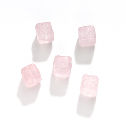 Natural Powder Crystal Phoenix Wear Peony Carving Parts Sugar Cube Loose Beads