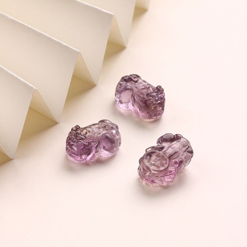 Purple Yellow Crystal Pixiu Amethyst Engraving Bracelet Beads