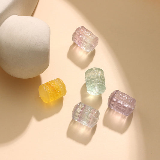 Natural Fluorite Paper Pattern Bucket Bead Engraving Design No Dyeing