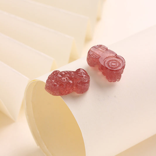 Pure Natural Strawberry Crystal Pixiu Rough Stone DIY Handmade Braided Rope Material