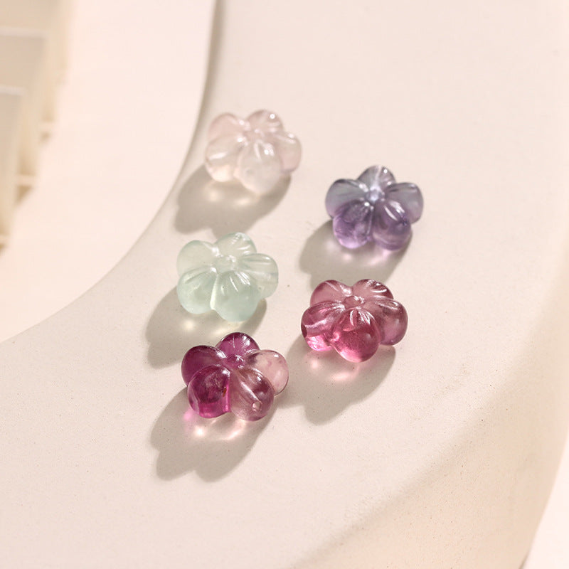 Pure Natural Fluorite Five-petaled Flower Loose Beads