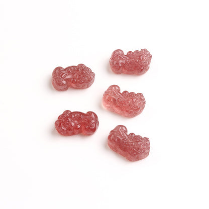 Pure Natural Strawberry Crystal Pixiu Rough Stone DIY Handmade Braided Rope Material