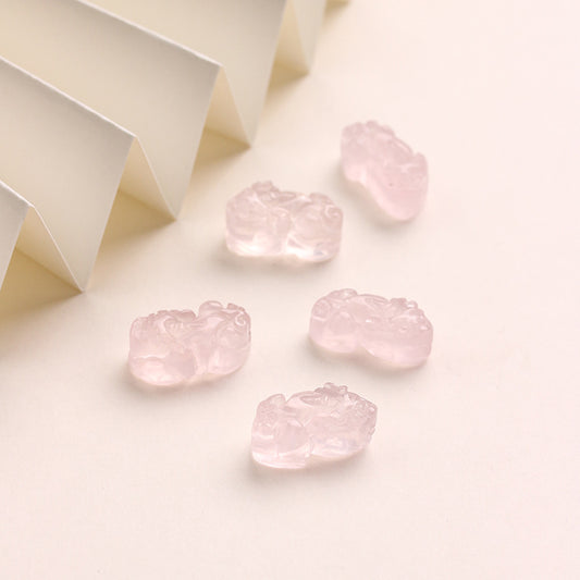 Natural Powder Crystal Pixiu Through-hole Engraving Blossom Bracelet Material