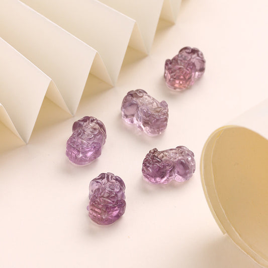 Purple Yellow Crystal Pixiu Amethyst Engraving Bracelet Beads