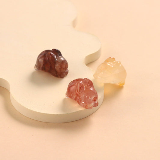 Pure Natural Rubber Flower Crystal Seiko Rabbit Carving