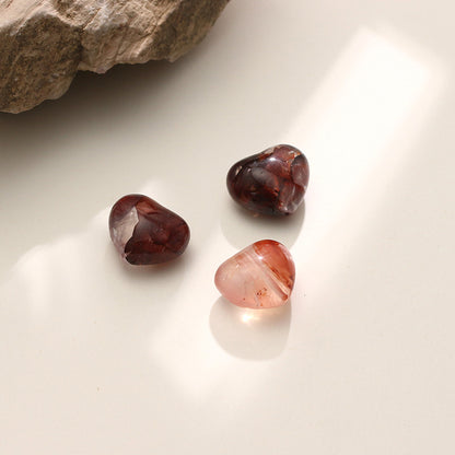 Pure Natural Red Glue Flower Crystal Peach Heart Loose Beads