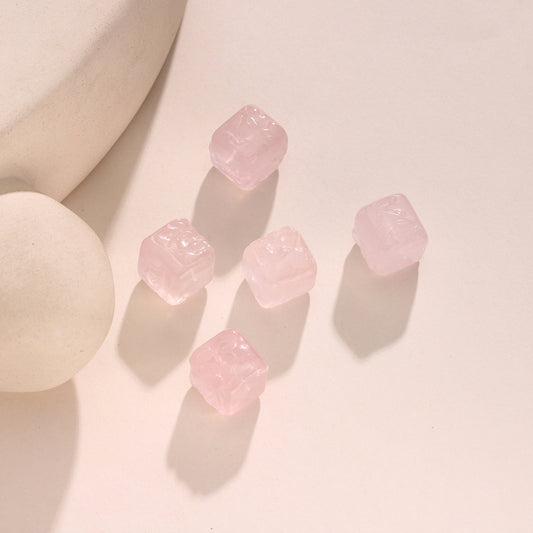 Natural Powder Crystal Phoenix Wear Peony Carving Parts Sugar Cube Loose Beads