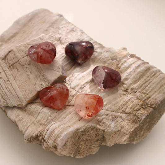 Pure Natural Red Glue Flower Crystal Peach Heart Loose Beads