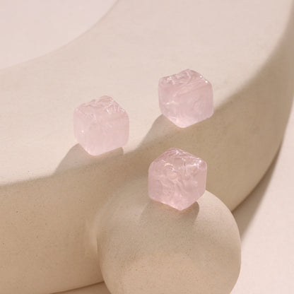 Natural Powder Crystal Phoenix Wear Peony Carving Parts Sugar Cube Loose Beads