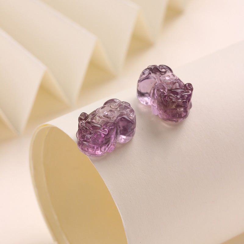 Purple Yellow Crystal Pixiu Amethyst Engraving Bracelet Beads