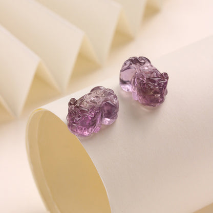 Purple Yellow Crystal Pixiu Amethyst Engraving Bracelet Beads