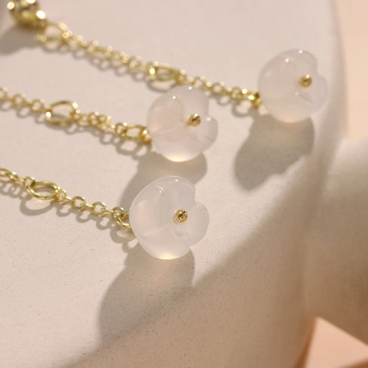 Natural Lychee Frozen Chalcedony Osmanthus Engraved Bell