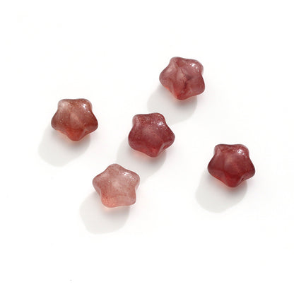 Pure Natural Strawberry Crystal Cute Five-pointed Star Carving No Dyeing