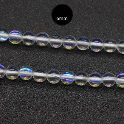 ShimmerStone Synthetic White Flash Elongated Moonlight Round Bead