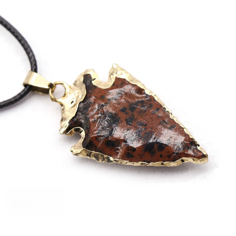 Agate Black Crystal Raw Ore Stone Arrow Pendant Necklace