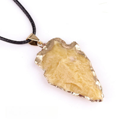 Agate Black Crystal Raw Ore Stone Arrow Pendant Necklace